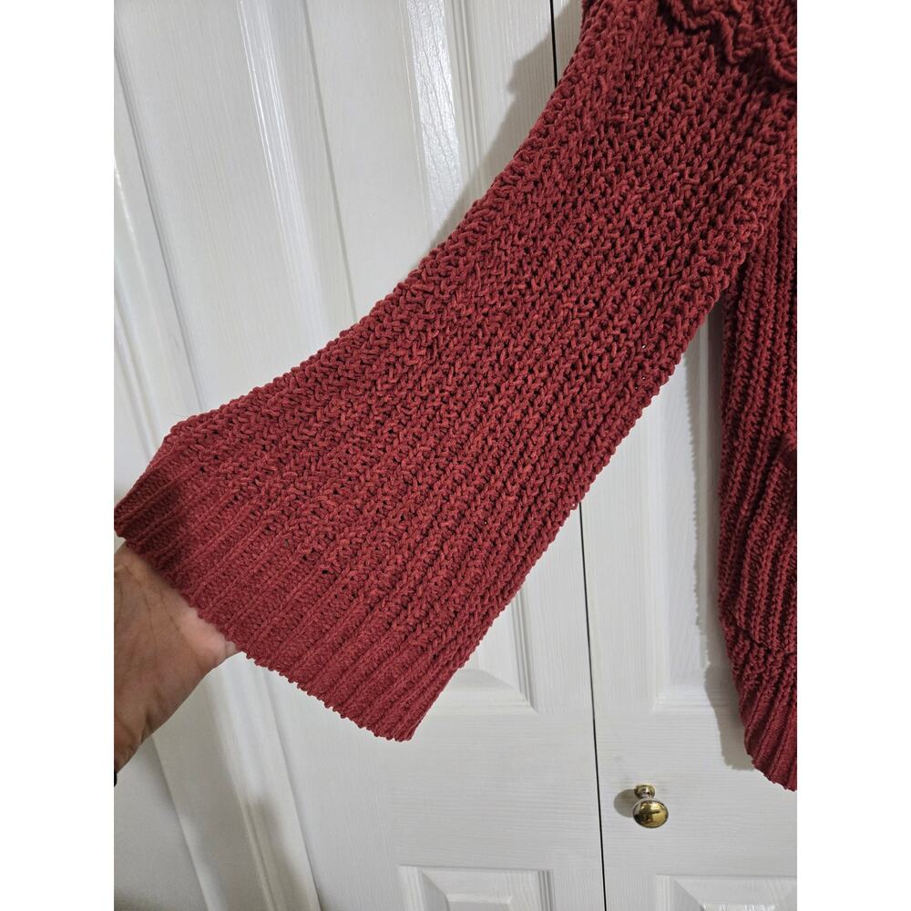 New in large women's maroon chunky knit open front cardigan - Picture 2 of 9